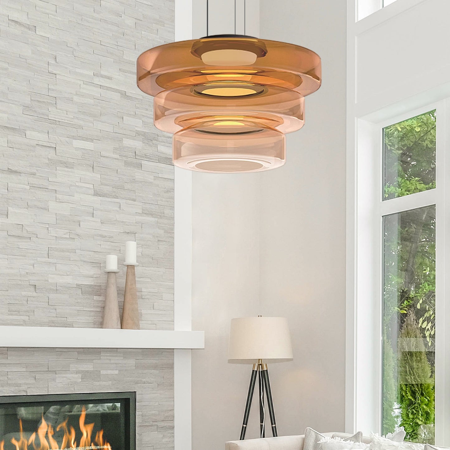 Bauhaus Style Glass Pendant Light with Adjustable Cord for Kitchen and Home Decor - Available in Smoke Grey, Green, and Amber