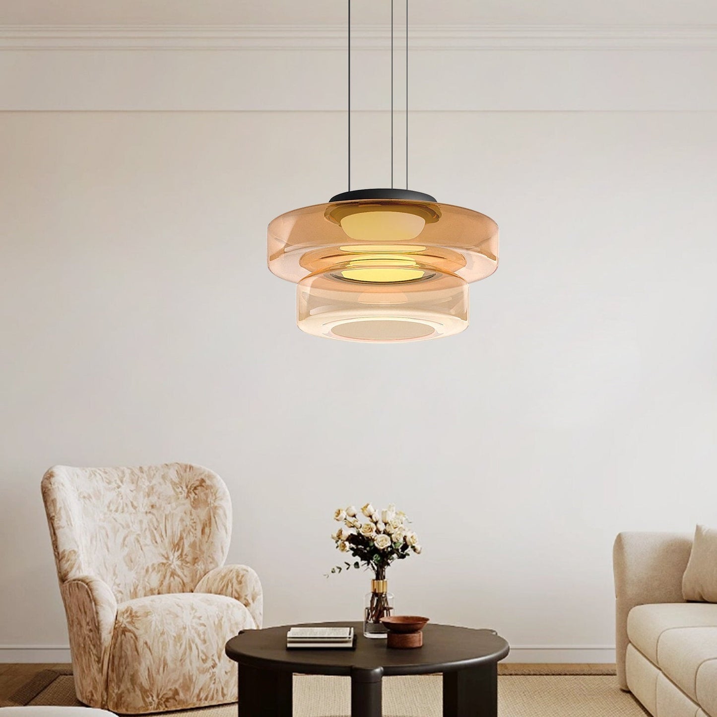 Bauhaus Style Glass Pendant Light with Adjustable Cord for Kitchen and Home Decor - Available in Smoke Grey, Green, and Amber