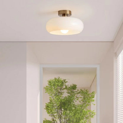 Golden Halo Circular Glass Ceiling Fixture - Elegant Illumination for Any Space