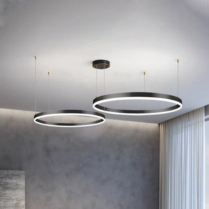 Elegant Black Pendant Light – Dimmable Sculpted Ring Hanging Light for Kitchen or Dining Room Decor