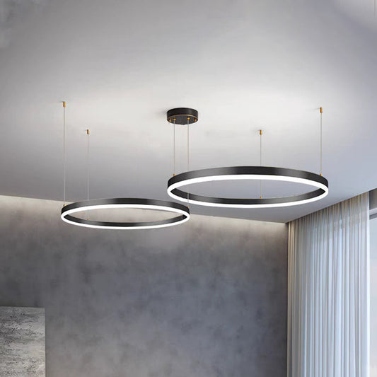 Elegant Black Pendant Light – Dimmable Sculpted Ring Hanging Light for Kitchen or Dining Room Decor