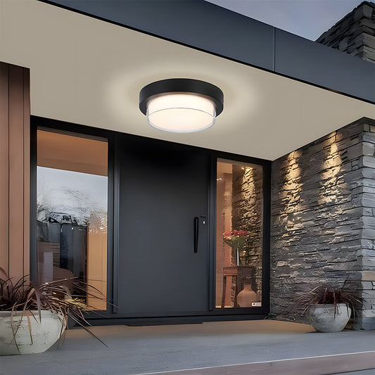 IP68 Outdoor Ceiling Light – Durable Black Flush Mount Fixture for Patios and Porches
