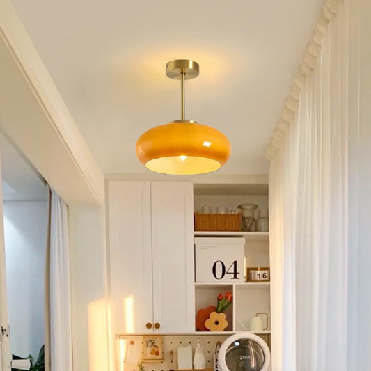Golden Halo Circular Glass Ceiling Fixture - Elegant Illumination for Any Space