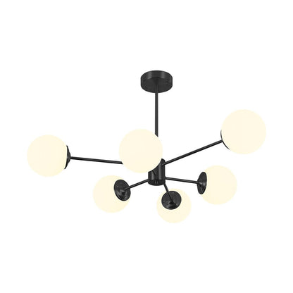 Mid-Century Modern Black Chandelier Light with Opal Glass Shades – Adjustable 6/8/12-Light Fixture for Dining Room