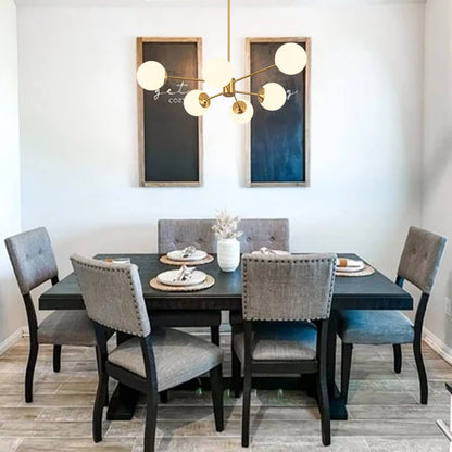Mid-Century Modern Black Chandelier Light with Opal Glass Shades – Adjustable 6/8/12-Light Fixture for Dining Room