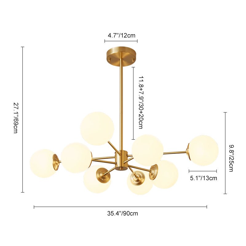 Mid-Century Modern Black Chandelier Light with Opal Glass Shades – Adjustable 6/8/12-Light Fixture for Dining Room