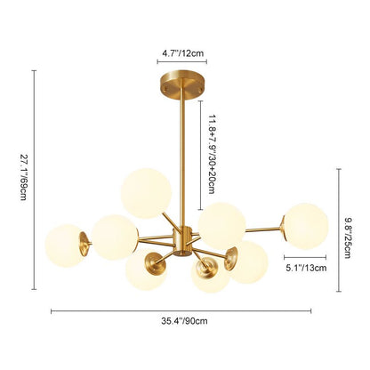 Mid-Century Modern Black Chandelier Light with Opal Glass Shades – Adjustable 6/8/12-Light Fixture for Dining Room