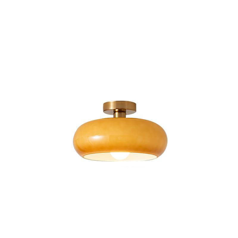 Golden Halo Circular Glass Ceiling Fixture - Elegant Illumination for Any Space