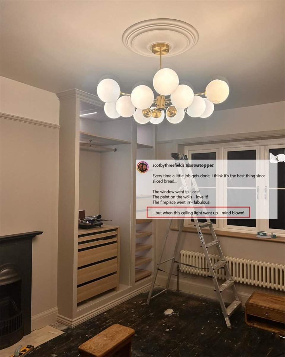 Modern 12-Light Brass Sputnik Chandelier Light with Opal Glass Globes – Two-Tier Design for Dining Room and Living Space