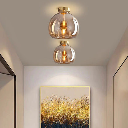 Modern Copper Glass Ceiling Light Fixture for Hallway and Living Room - Elegant Design, Easy Installation, Versatile Use