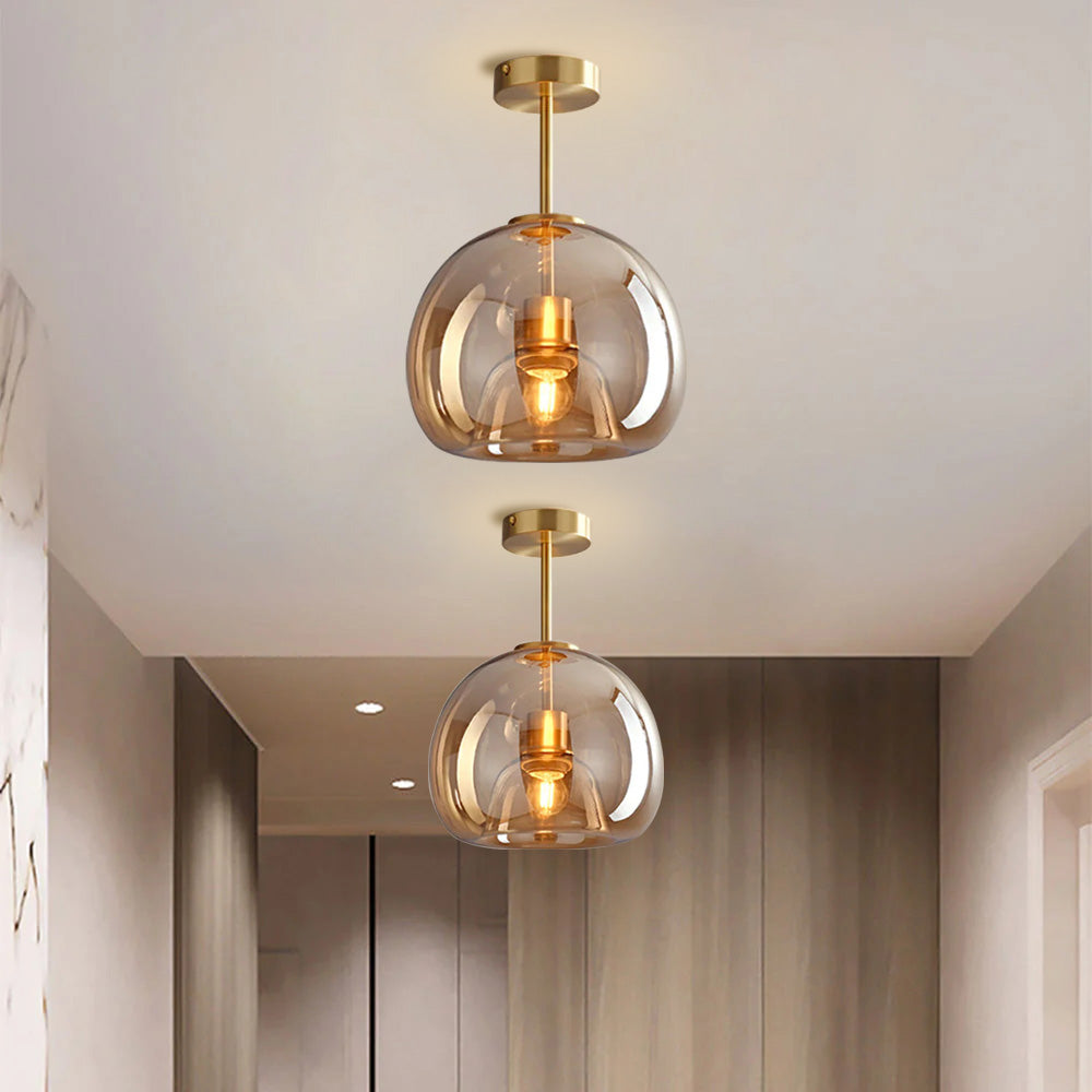Modern Copper Glass Ceiling Light Fixture for Hallway and Living Room - Elegant Design, Easy Installation, Versatile Use