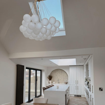 Modern Glass Bubble Chandelier Light – Three-Light Cluster Fixture with Brass Finish for Dining Room
