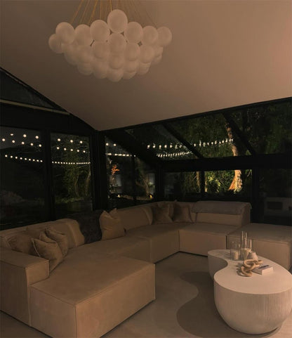 Modern Glass Bubble Chandelier Light – Three-Light Cluster Fixture with Brass Finish for Dining Room