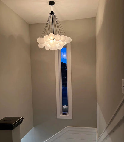 Modern Glass Bubble Chandelier Light – Three-Light Cluster Fixture with Brass Finish for Dining Room