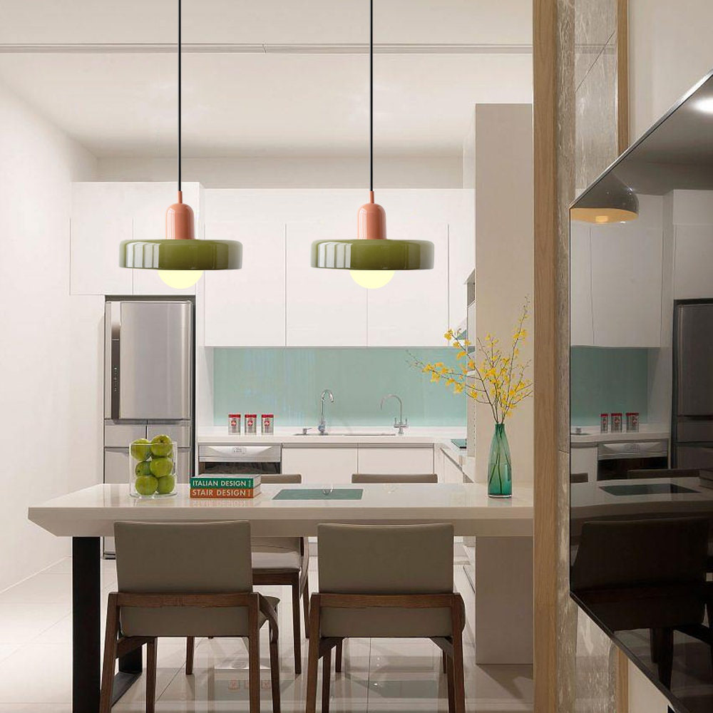Modern Glass Pendant Light – Bauhaus Design for Kitchen Island and Dining Room – Energy Efficient Hanging Light