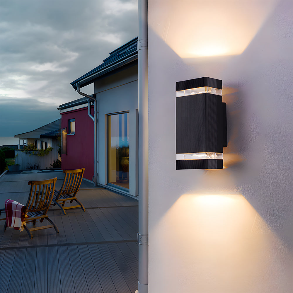 Modern IP65 Black Outdoor Wall Light – Up Down Illumination for Gardens and Patios