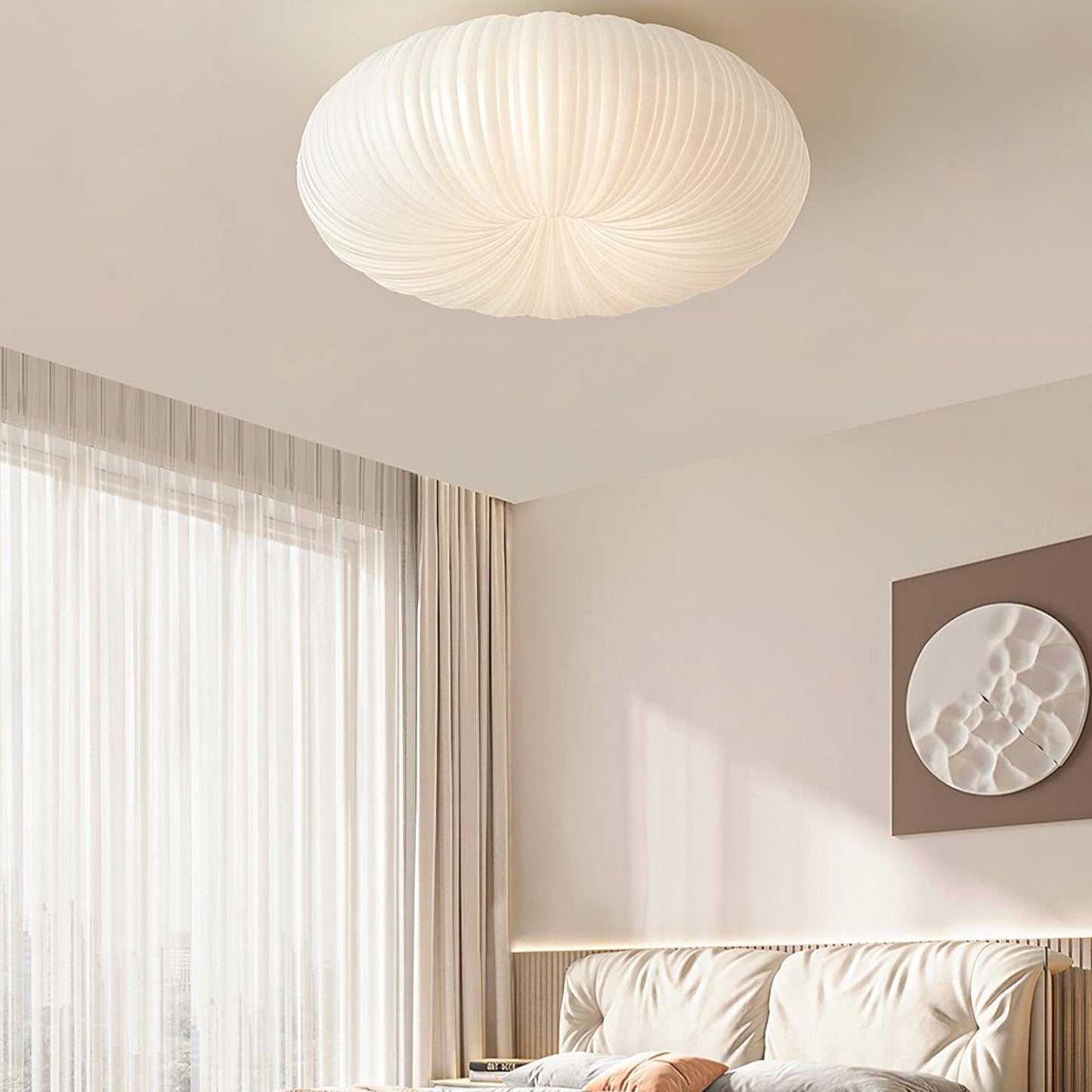 Modern LED Flush Mount Ceiling Light Fixture with Remote Control and Adjustable Brightness - Metal and PE Acrylic Design
