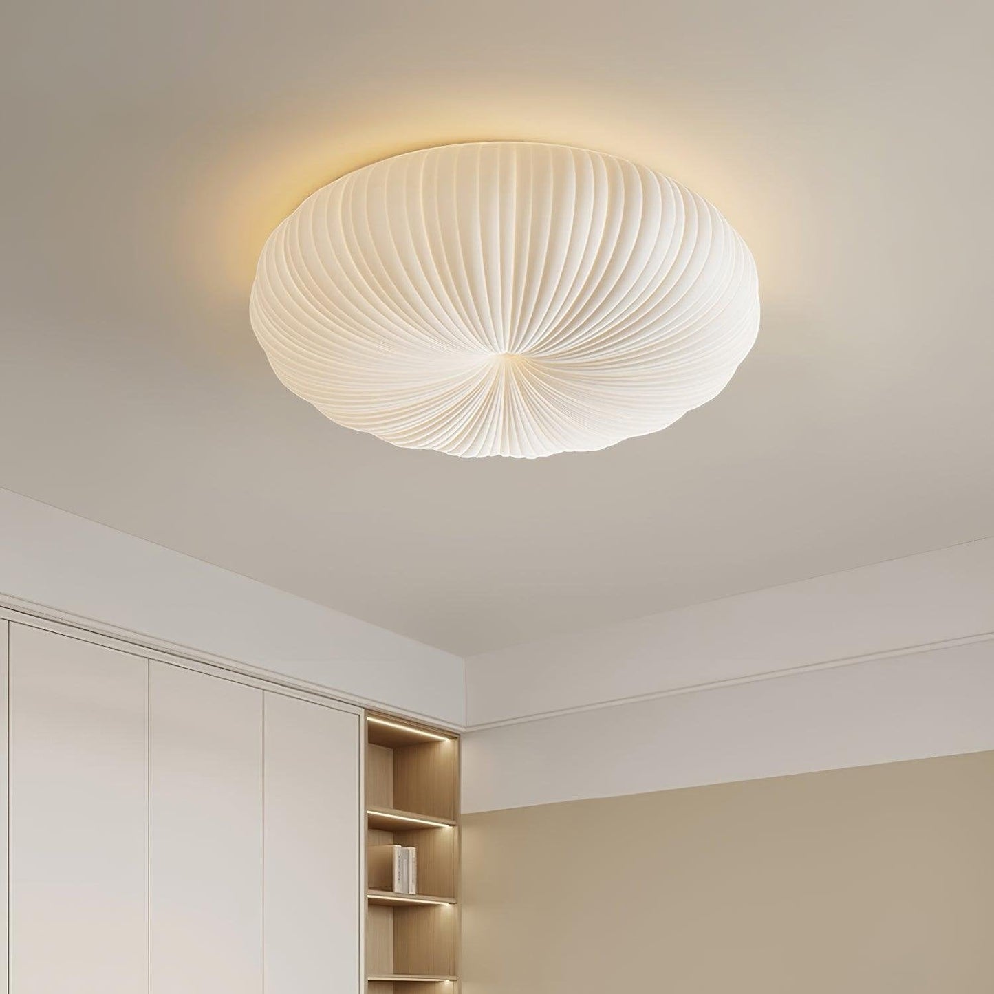 Modern LED Flush Mount Ceiling Light Fixture with Remote Control and Adjustable Brightness - Metal and PE Acrylic Design
