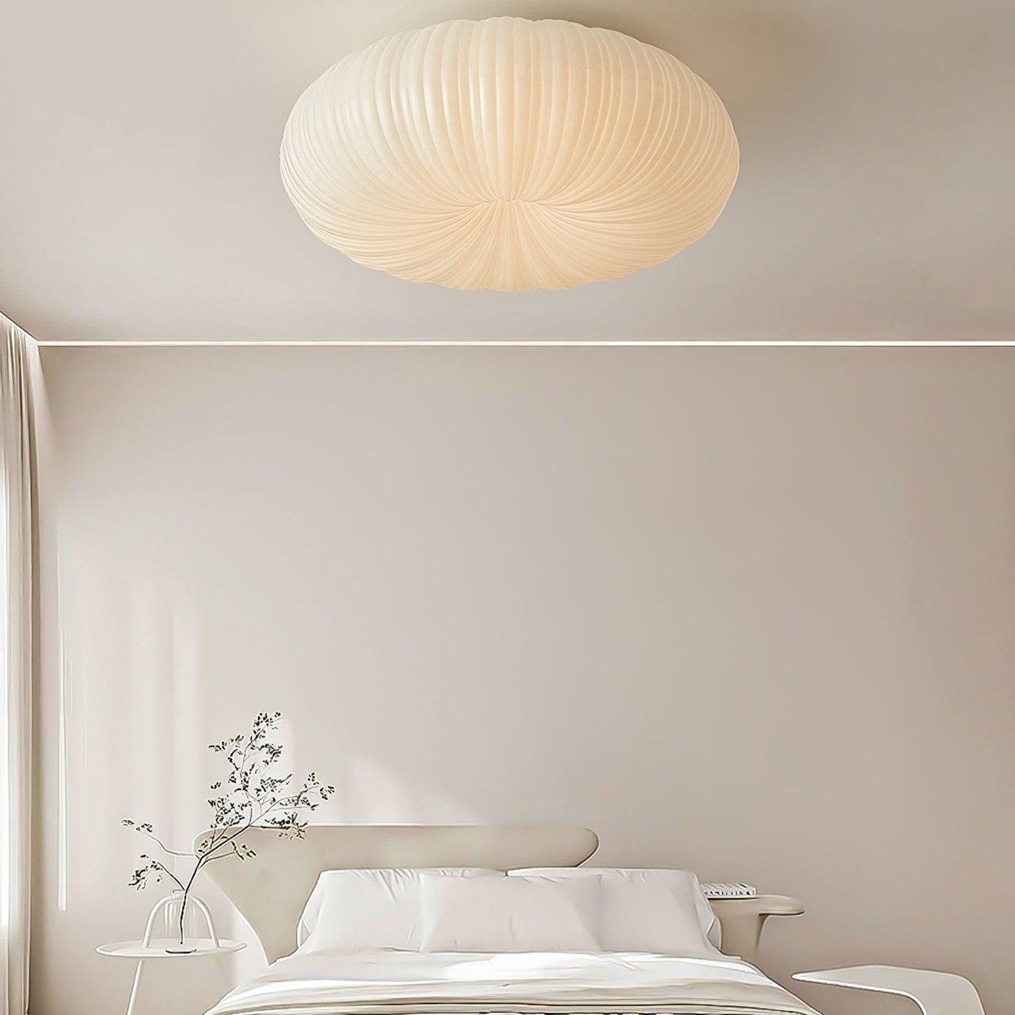 Modern LED Flush Mount Ceiling Light Fixture with Remote Control and Adjustable Brightness - Metal and PE Acrylic Design