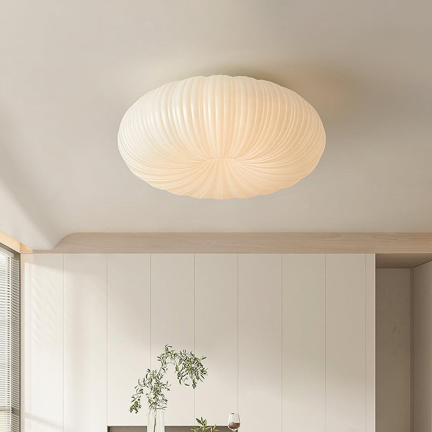 Modern LED Flush Mount Ceiling Light Fixture with Remote Control and Adjustable Brightness - Metal and PE Acrylic Design
