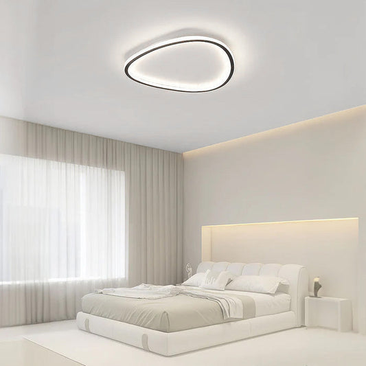 Modern Oval LED Ceiling Light Fixture – Stylish Black Flush Mount for Dining and Living Spaces, Warm Glow Illumination