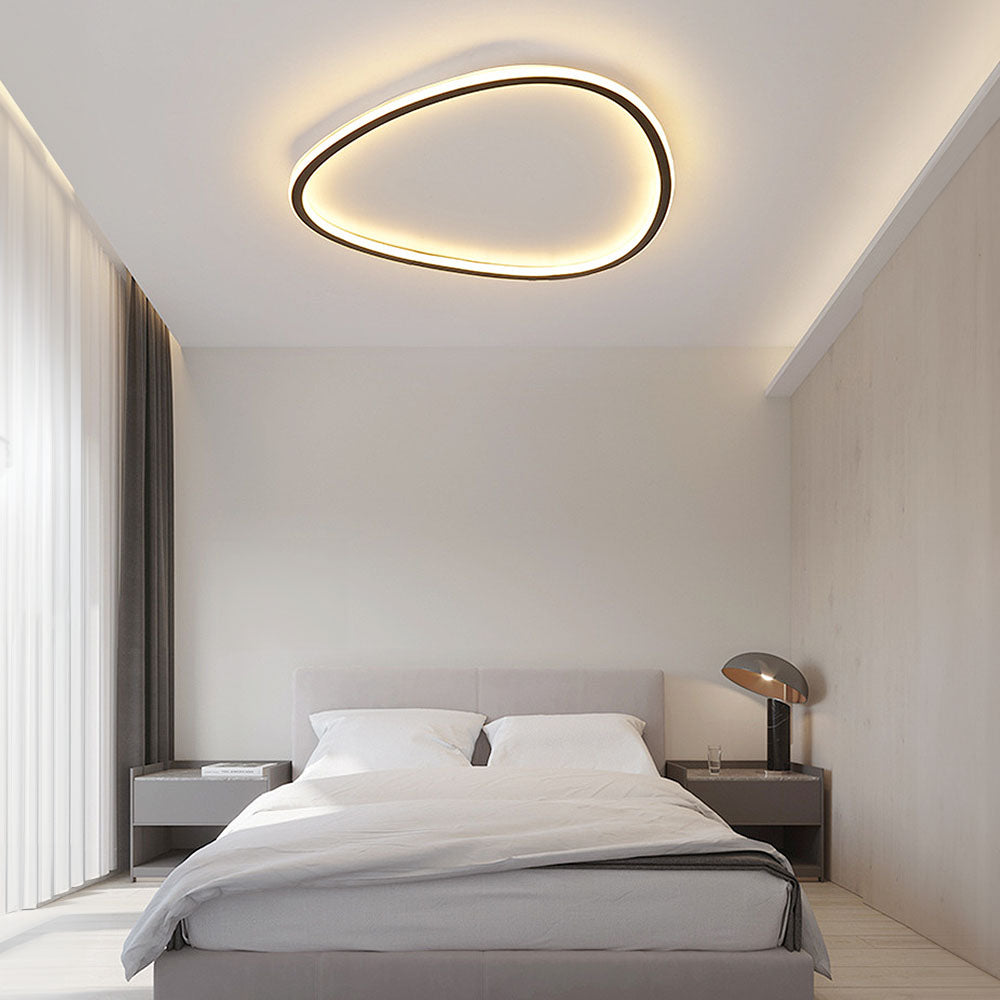 Modern Oval LED Ceiling Light Fixture – Stylish Black Flush Mount for Dining and Living Spaces, Warm Glow Illumination