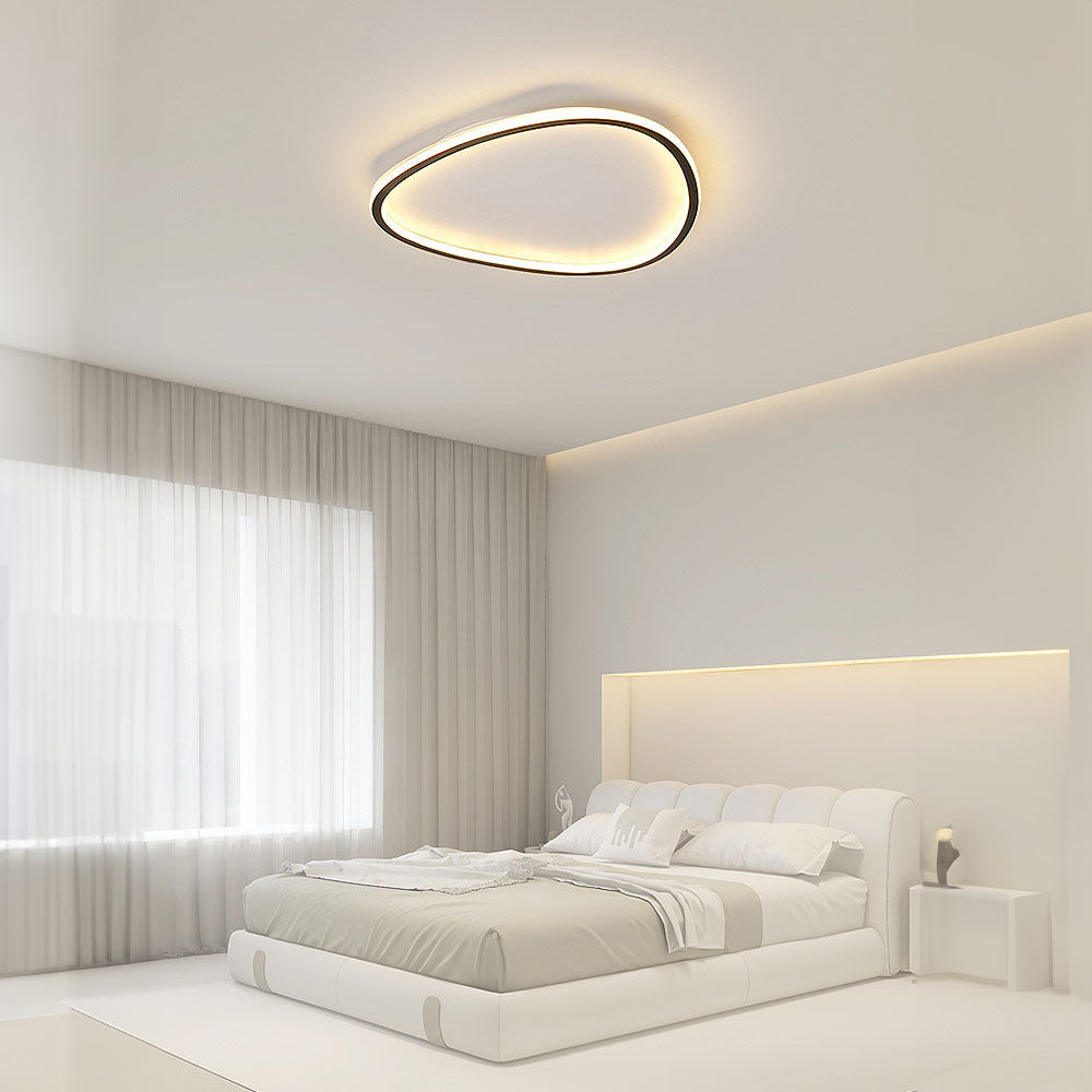 Modern Oval LED Ceiling Light Fixture – Stylish Black Flush Mount for Dining and Living Spaces, Warm Glow Illumination