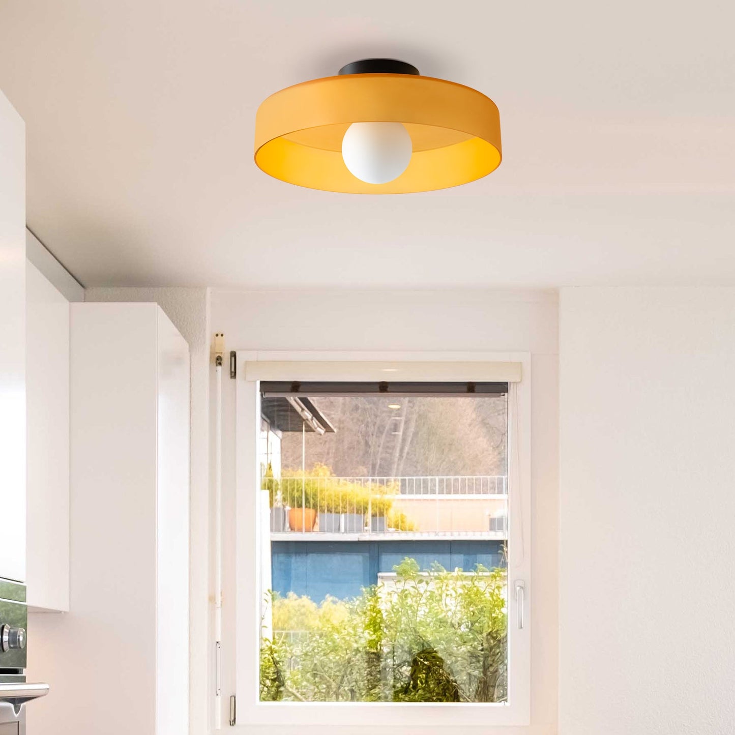 Modern Round Flush Mount Ceiling Light Fixture – Sleek Glass Design for Kitchen