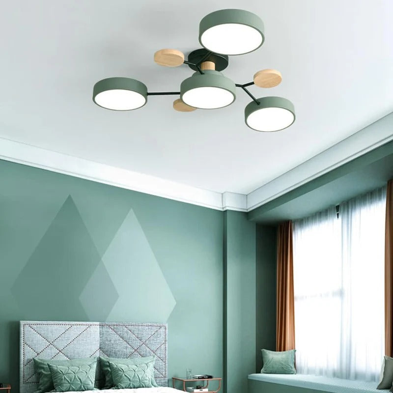 Modern Round Iron LED Chandelier Light – Energy Efficient Semi-Flush Fixture for Dining Room and Home Decor