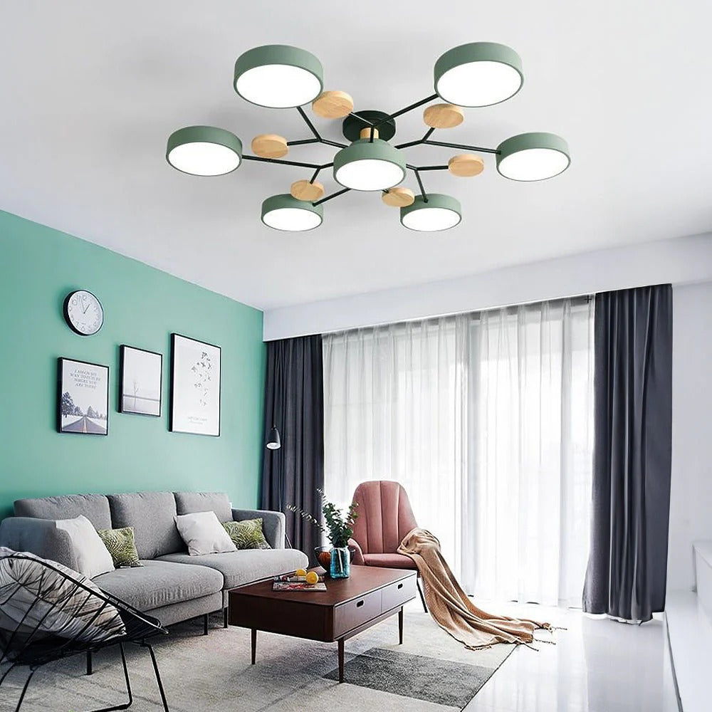 Modern Round Iron LED Chandelier Light – Energy Efficient Semi-Flush Fixture for Dining Room and Home Decor