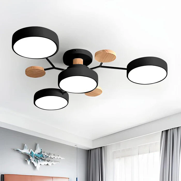 Modern Round Iron LED Chandelier Light – Energy Efficient Semi-Flush Fixture for Dining Room and Home Decor