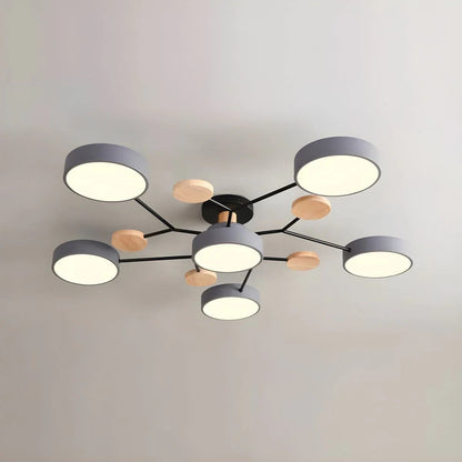Modern Round Iron LED Chandelier Light – Energy Efficient Semi-Flush Fixture for Dining Room and Home Decor