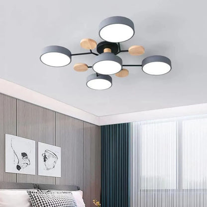 Modern Round Iron LED Chandelier Light – Energy Efficient Semi-Flush Fixture for Dining Room and Home Decor