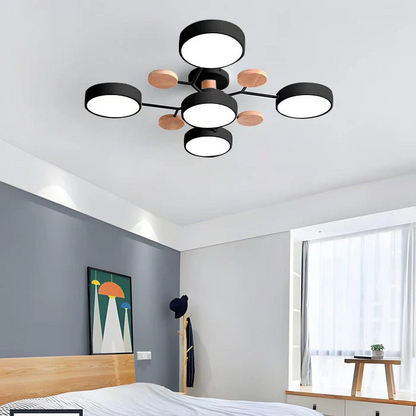 Modern Round Iron LED Chandelier Light – Energy Efficient Semi-Flush Fixture for Dining Room and Home Decor