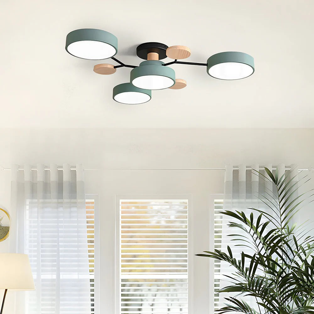 Modern Round Iron LED Chandelier Light – Energy Efficient Semi-Flush Fixture for Dining Room and Home Decor