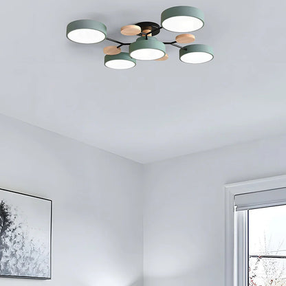 Modern Round Iron LED Chandelier Light – Energy Efficient Semi-Flush Fixture for Dining Room and Home Decor