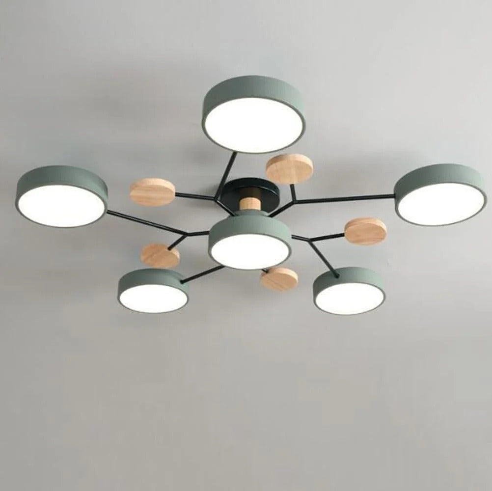 Modern Round Iron LED Chandelier Light – Energy Efficient Semi-Flush Fixture for Dining Room and Home Decor