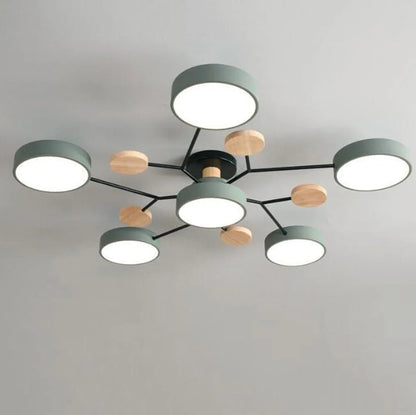 Modern Round Iron LED Chandelier Light – Energy Efficient Semi-Flush Fixture for Dining Room and Home Decor