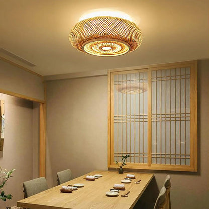 Natural Bamboo LED Ceiling Light – Eco-Friendly Flush Mount Ceiling Fixture for Living Room and Bedroom, Warm White 3000K