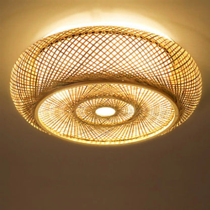 Natural Bamboo LED Ceiling Light – Eco-Friendly Flush Mount Ceiling Fixture for Living Room and Bedroom, Warm White 3000K