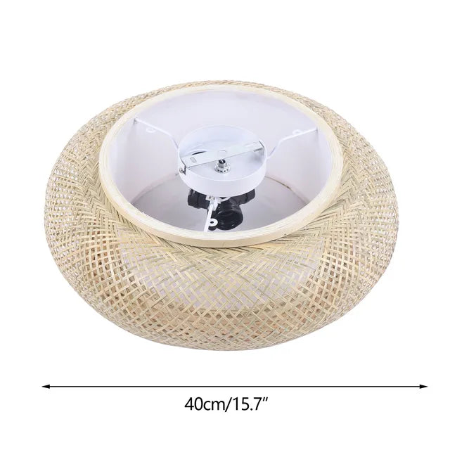 Natural Bamboo LED Ceiling Light – Eco-Friendly Flush Mount Ceiling Fixture for Living Room and Bedroom, Warm White 3000K
