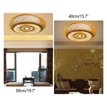 Natural Bamboo LED Ceiling Light – Eco-Friendly Flush Mount Ceiling Fixture for Living Room and Bedroom, Warm White 3000K