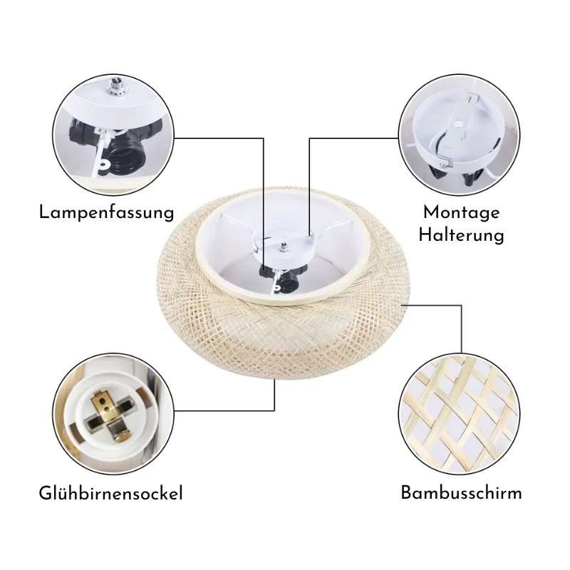 Natural Bamboo LED Ceiling Light – Eco-Friendly Flush Mount Ceiling Fixture for Living Room and Bedroom, Warm White 3000K