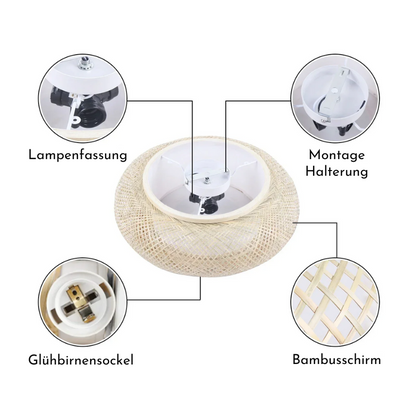 Natural Bamboo LED Ceiling Light – Eco-Friendly Flush Mount Ceiling Fixture for Living Room and Bedroom, Warm White 3000K