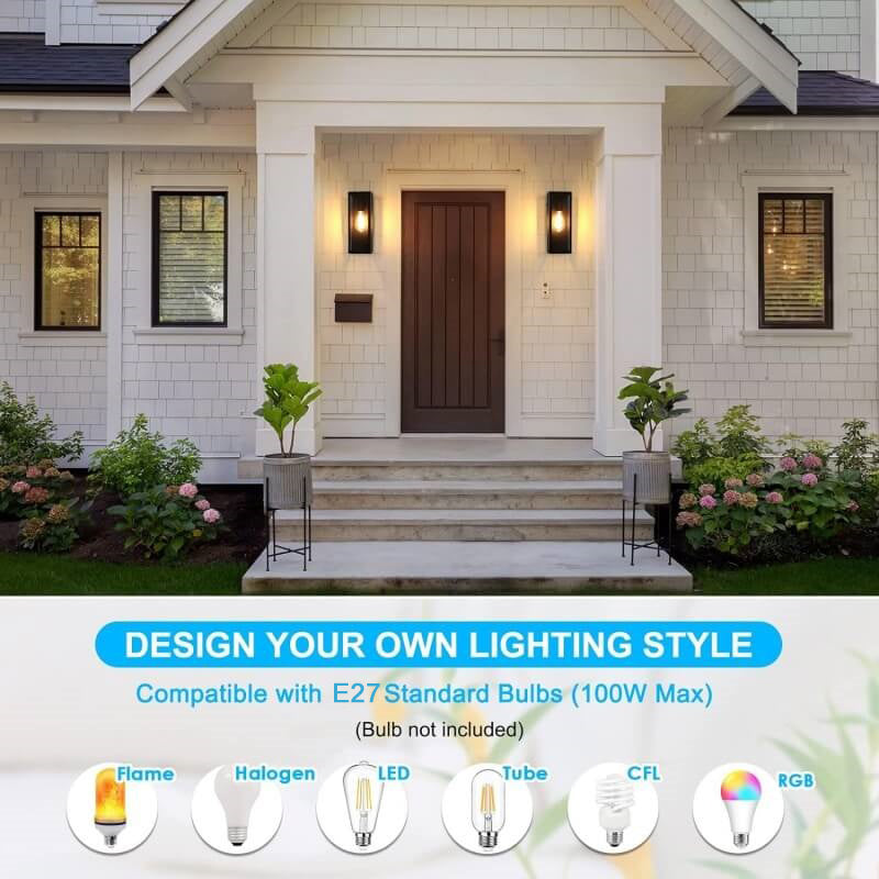 Modern Outdoor Wall Lamp - Waterproof Black Metal Sconce for Exterior Lighting on Patio and Garage