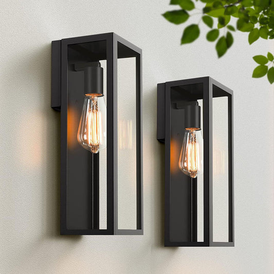 Modern Outdoor Wall Lamp - Waterproof Black Metal Sconce for Exterior Lighting on Patio and Garage