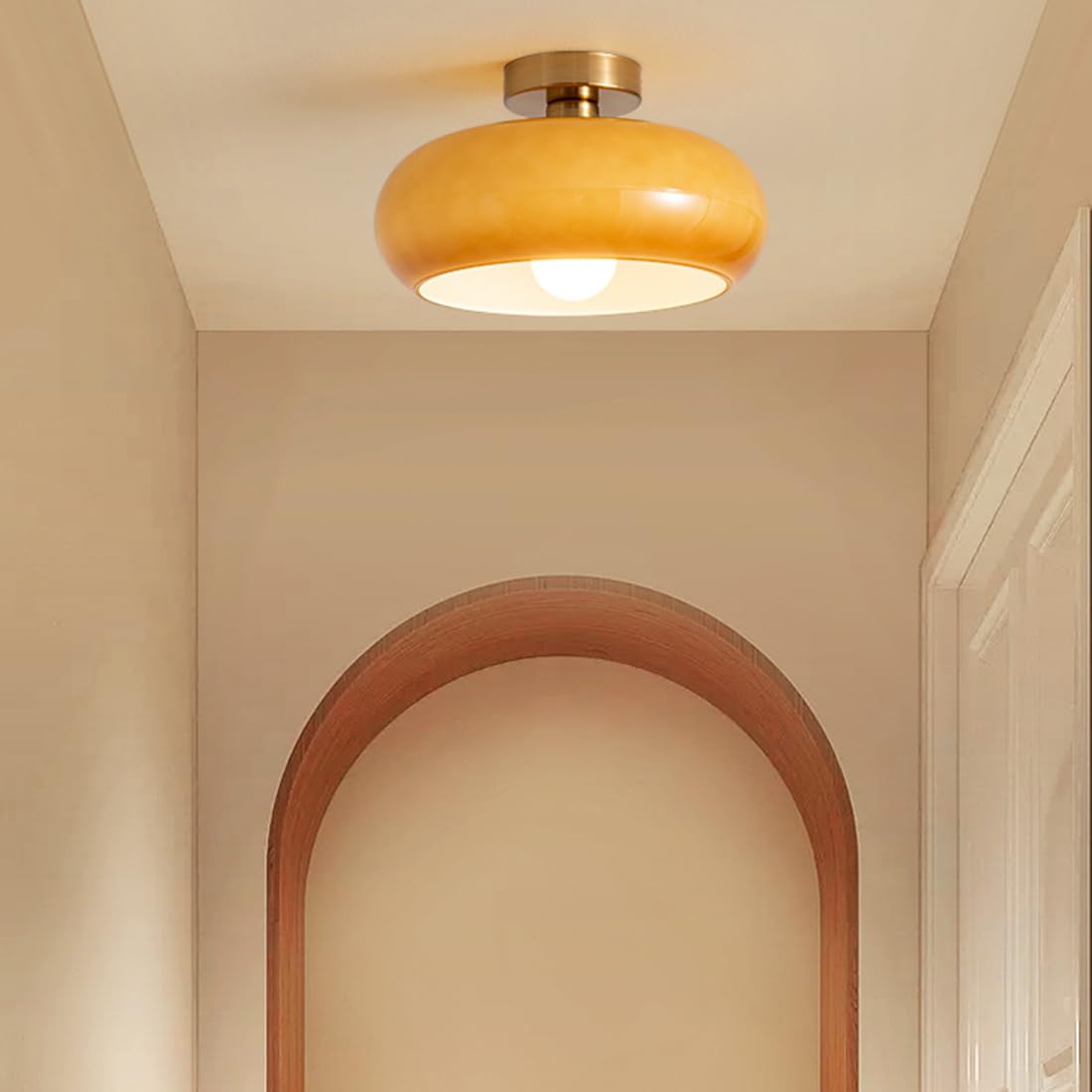 Golden Halo Circular Glass Ceiling Fixture - Elegant Illumination for Any Space