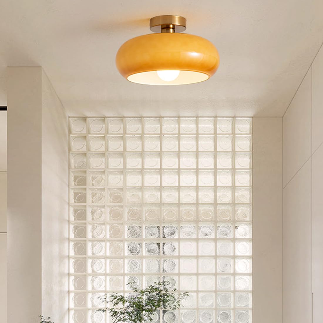 Golden Halo Circular Glass Ceiling Fixture - Elegant Illumination for Any Space