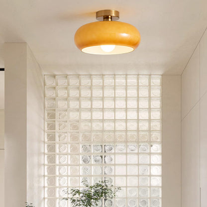 Golden Halo Circular Glass Ceiling Fixture - Elegant Illumination for Any Space