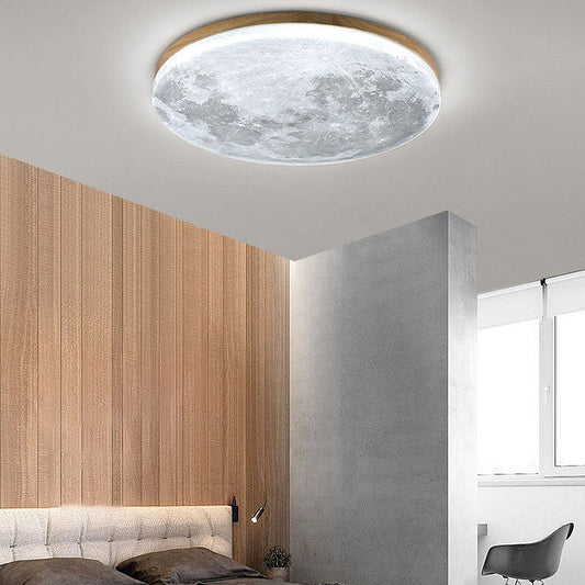 Simple Moon Inspired Round LED Ceiling Light Fixture - Solid Wood and Acrylic Flush Mount Design for Cozy Ambiance